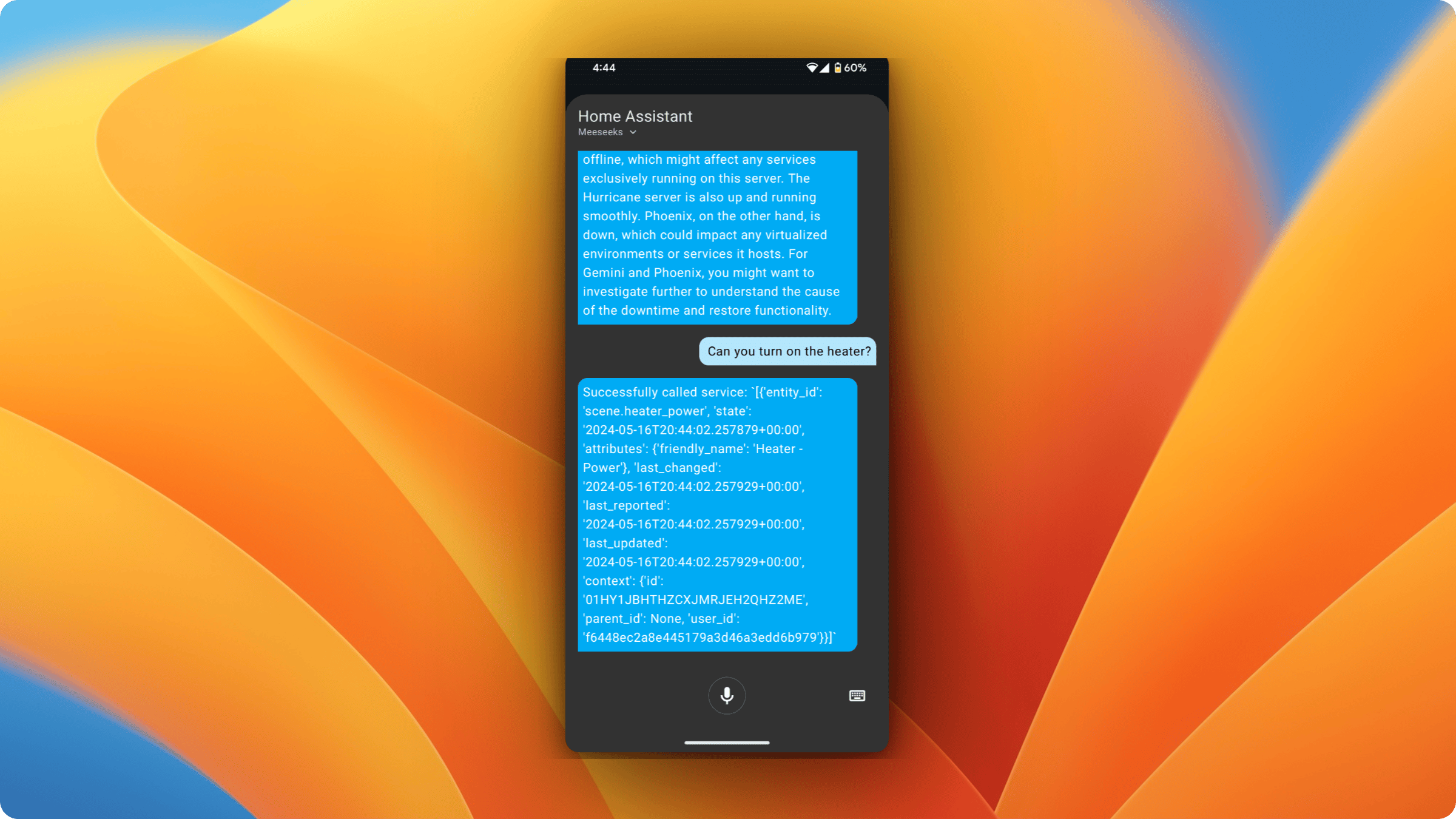 HA Assist control entities screenshot